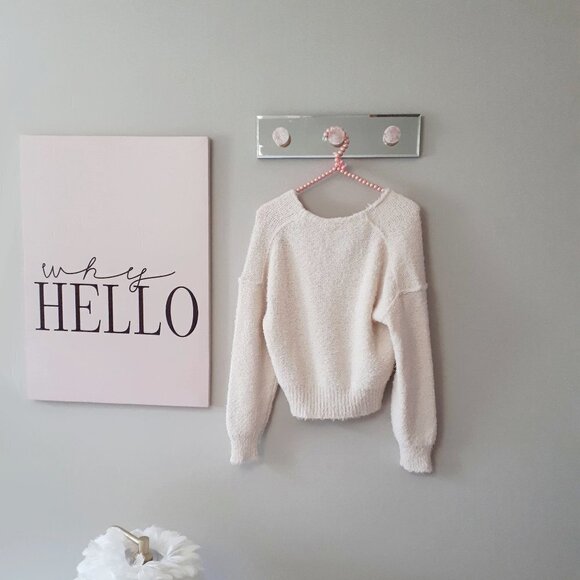 NWT Free People cream off-white fuzzy textured knit slouchy sweater, XS - Picture 10 of 12